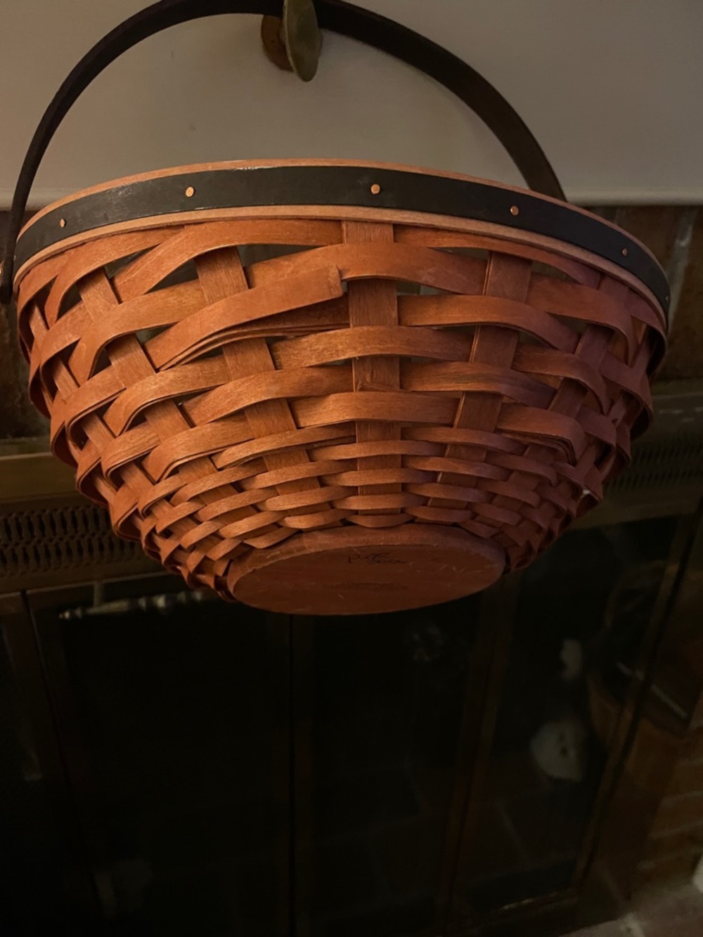 Longaberger Brown Woven Round Basket with Lattice Rim